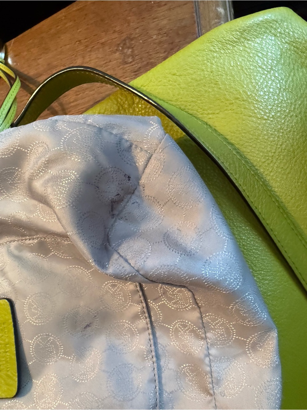 Bright Green  Leather Drawstring Tote Bag By Michael Kors - Picture 11 of 13
